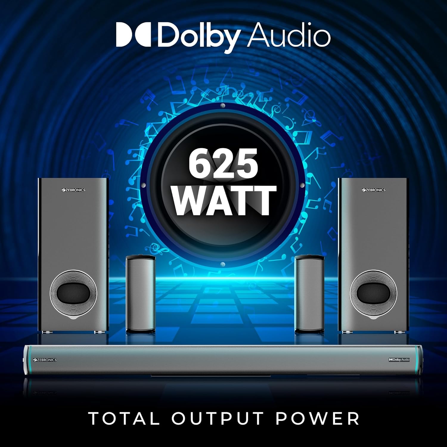 ZEBRONICS Juke bar 9550 pro 5.2 Soundbar (625 Watts), Dolby Audio, Dual Wireless Subwoofer & Satellite, BT v5.3, HDMI ARC, Optical, Powerful Bass, RGB LED Lights, Wall Mountable - View 10