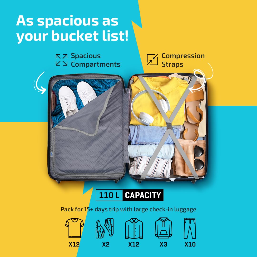 Skybags Tooper Set of 3 (Cabin+ Medium+Large) Hard Luggage (55+65+75 cm) | Polypropylene Luggage Trolley with 8 Spinner Wheels|Green|Unisex - View 2