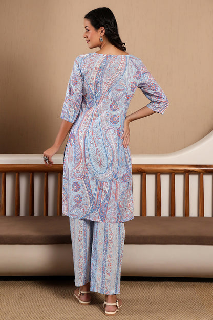 Light Blue Paisley Printed kurta Co-Ord Set - View 2