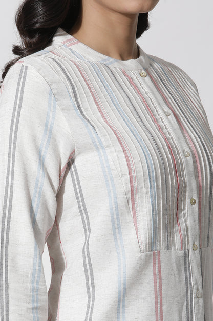 White Stripe Printed Pintuck Tunic And Pants Co-Ord Set - View 3