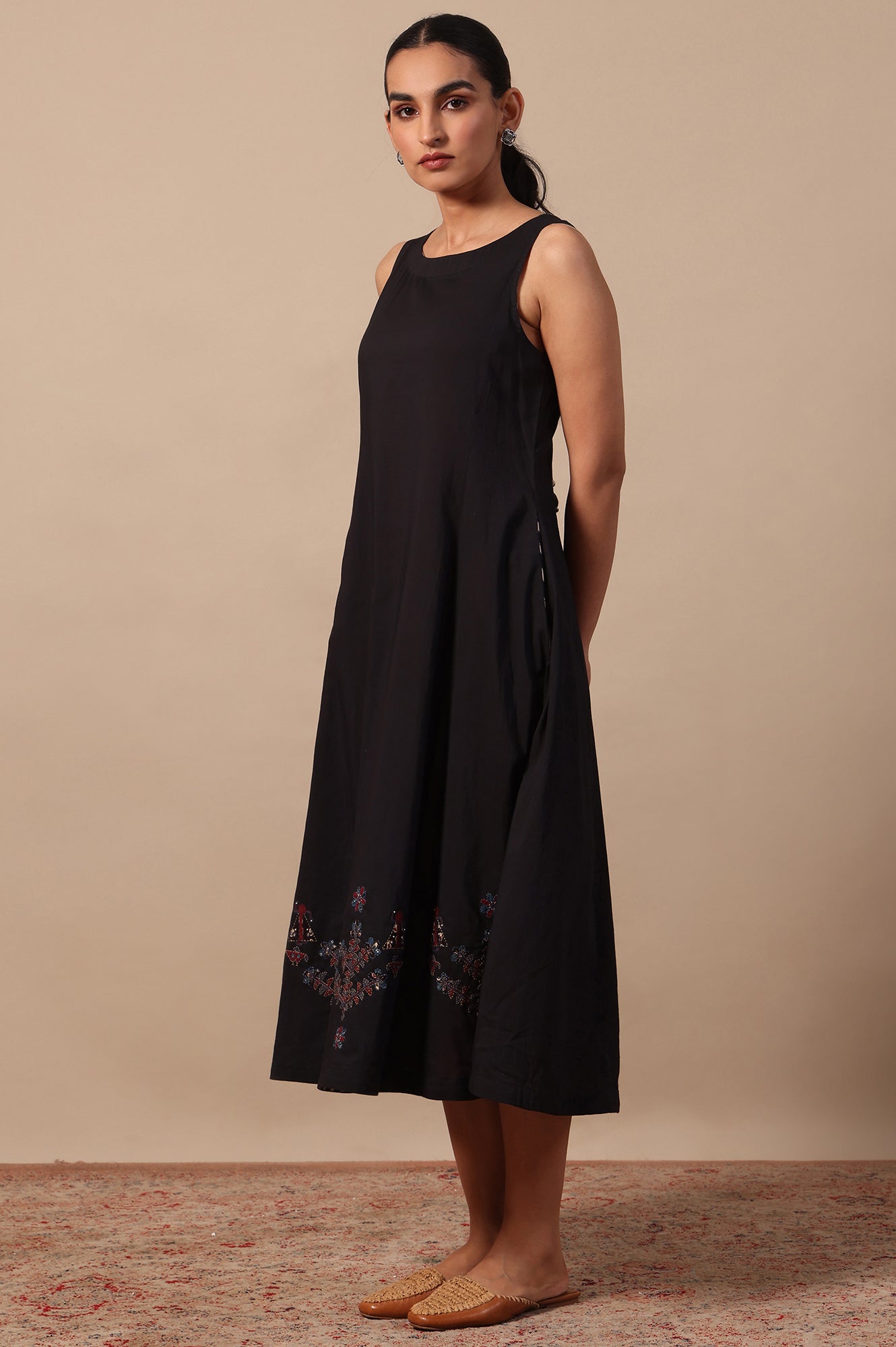 Solid Flared Pure Cotton Dress - View 7