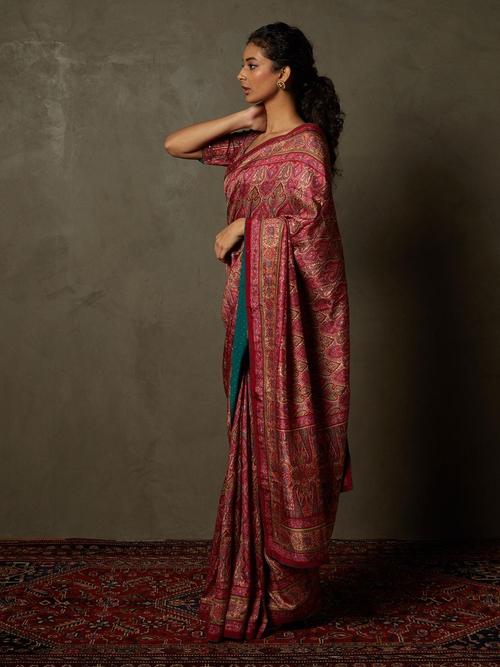 Pink &amp; Beige Shereen Saree With Unstitched Blouse - View 5
