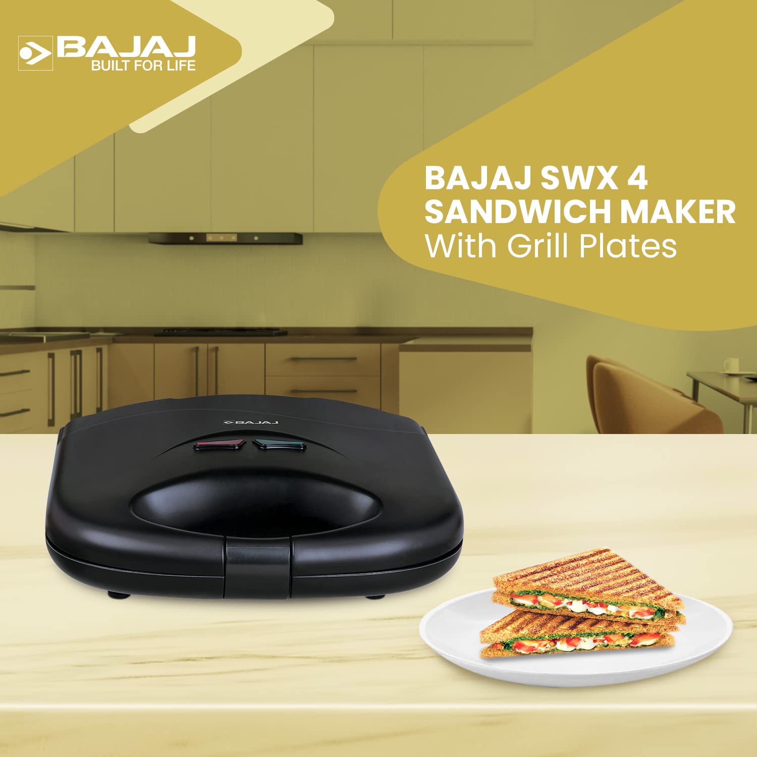 Bajaj SWX 4 Deluxe 800-Watt 2-Slice Grill Sandwich Maker - View 4