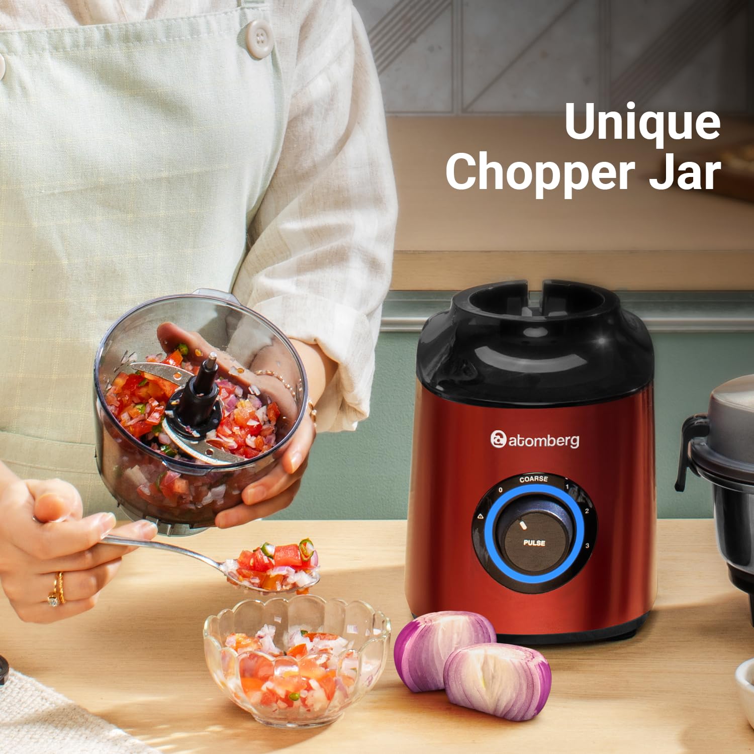 Atomberg Zenova Mixer Grinder with Unique Coarse Mode | Advanced Safety Features | 4 Jars including Chopper Jar with Hands Free Operation (Red Wine) - View 5