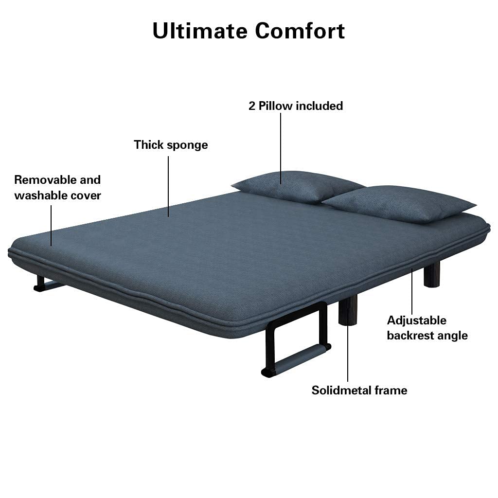 Royal Interiors 3 Seater Foldable Sofa with Cushion and Armrests | Compact Sleeper Couch for Small Spaces | Sleeper Sofa for Living Room, Bedroom | Convertible Tri-Fold Sofa Cum Bed (Blue) - View 3