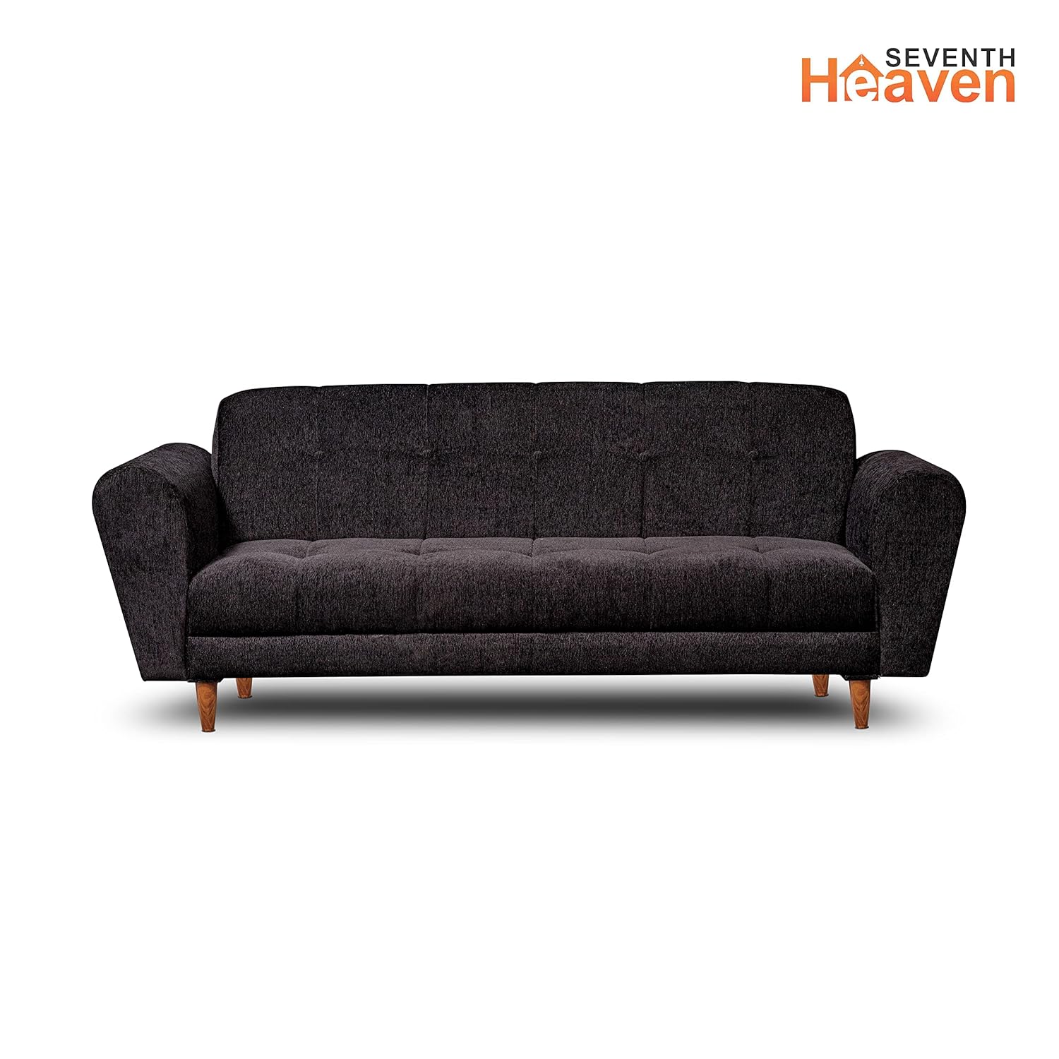 Seventh Heaven Milan 3 Seater Sofa | Luxury Comfort &amp; Extra Spacious | Sofa | Sofa Set | Wooden Sofa Set for Living Room | Sofa for Living Room &amp; Office (Chenille Molfino - Black) - View 3