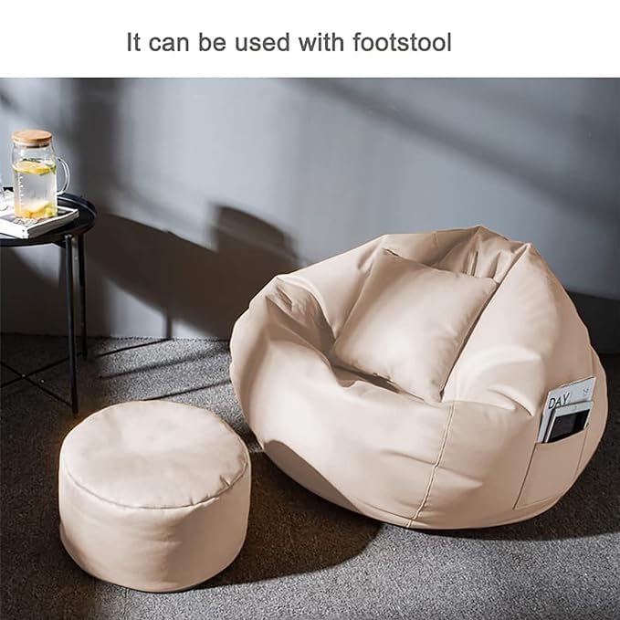 INSTER Combo of Bean Bag Cover with Footrest and Cushion Only (Without Filling) Faux Leather Bean Bag Chair Couch Cover Seat Lazy Sofa (4XL, Cream) - View 4