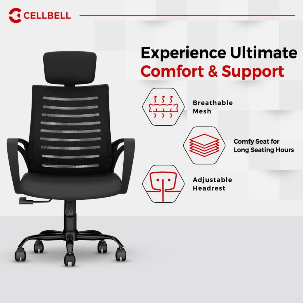 Office Chair - Adjustable Seat Height, Sturdy Metal Base, Revolving Study &amp; Computer Chair for Work from Home, Black - View 4