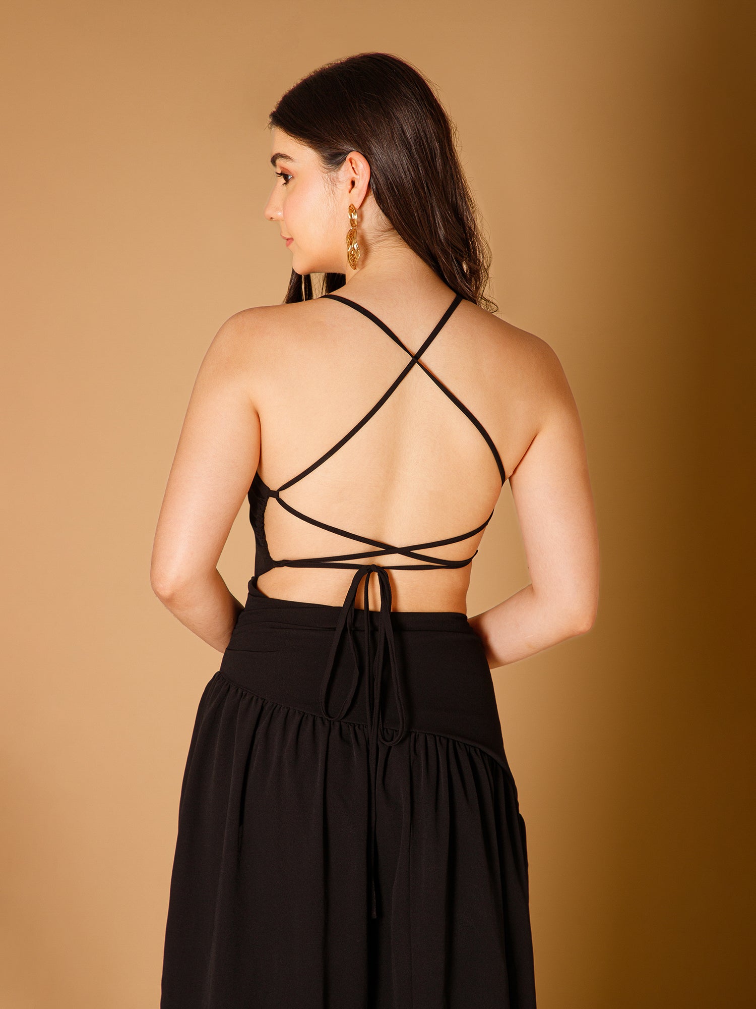 Black Solid Shoulder Straps Flared Sexy Maxi Dress - View 5